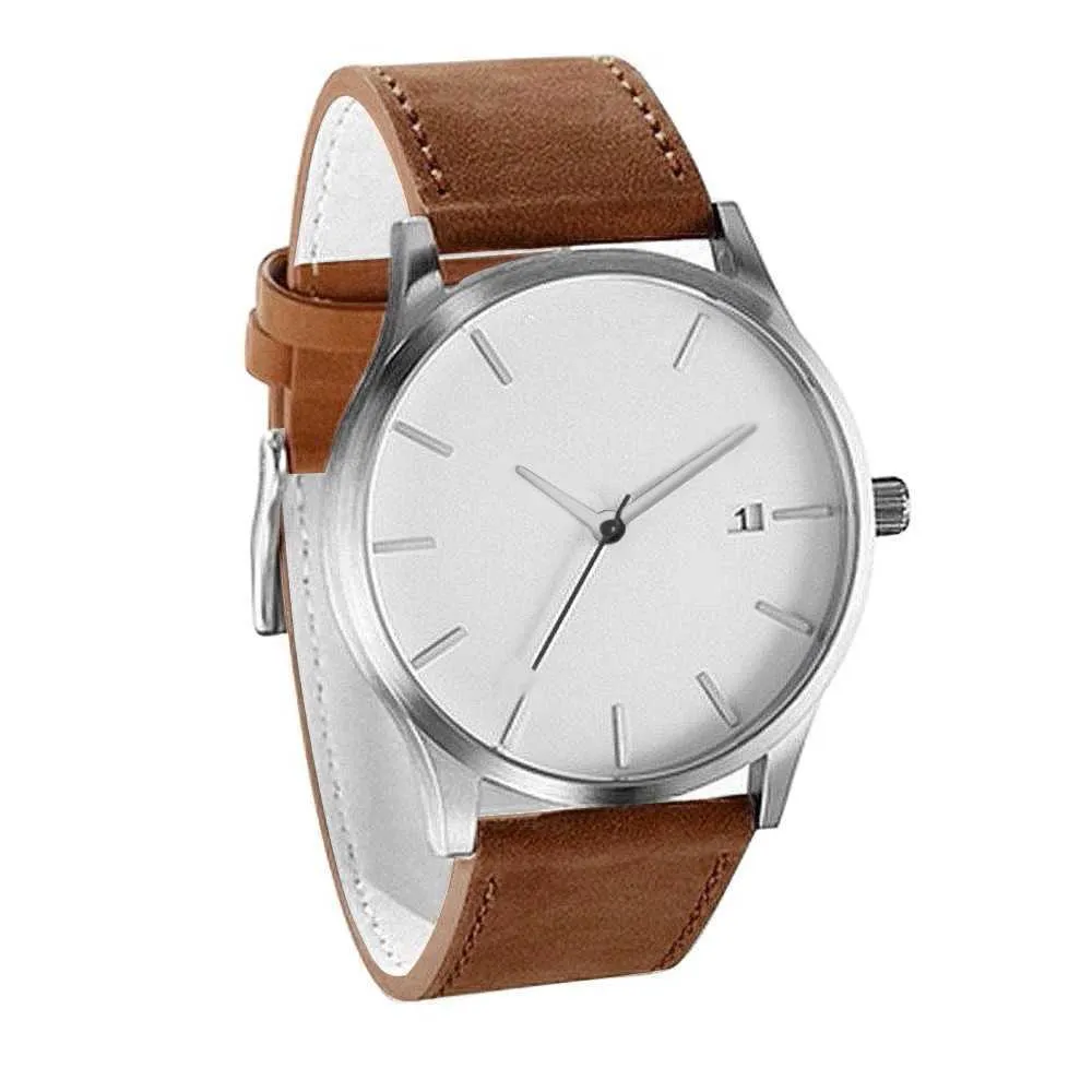 Quartz Watch Simple Geometric Round Dial Leather Strap Business for Men 2022 Fashion Bracelet Wristwatch