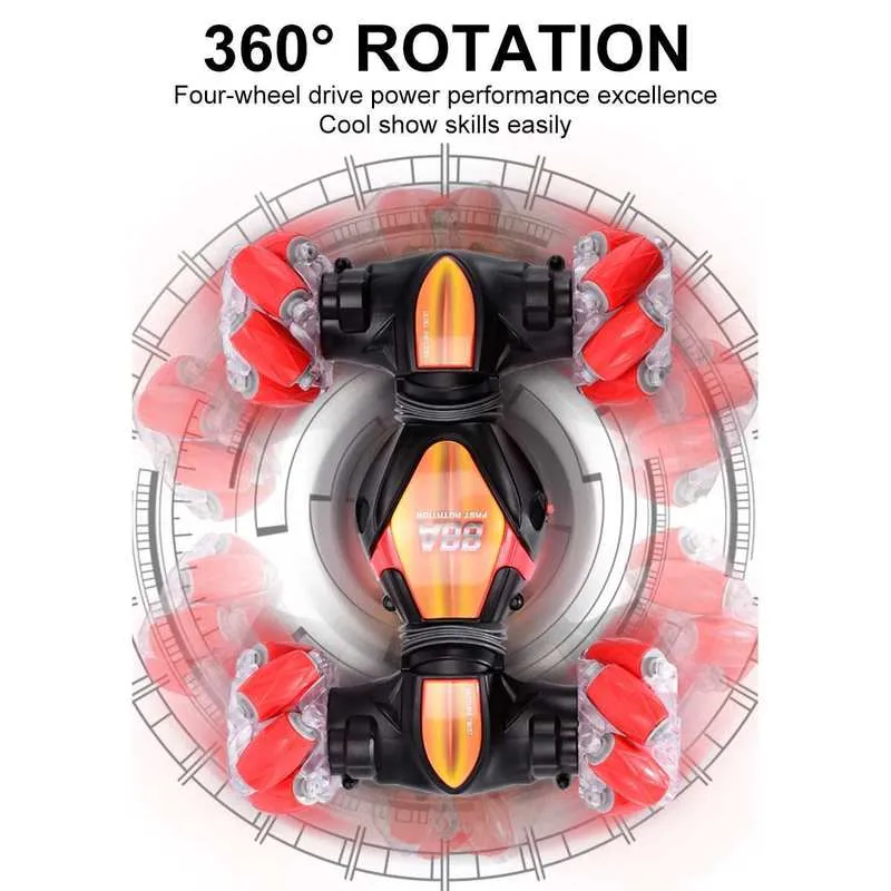 24G 4WD CAR DE SENTENCIA DE GESTURA COCHO REMOTO CAR 360 ° Allround Drift Twisting Offroad Dancing Vehicle Kids Ways W Lights 220815