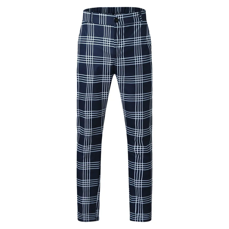 Men's Casual Autumn Plaid Pants Skinny Pencil Zipper Elastic Waist Business Trousers Suit Male Fashion 220325