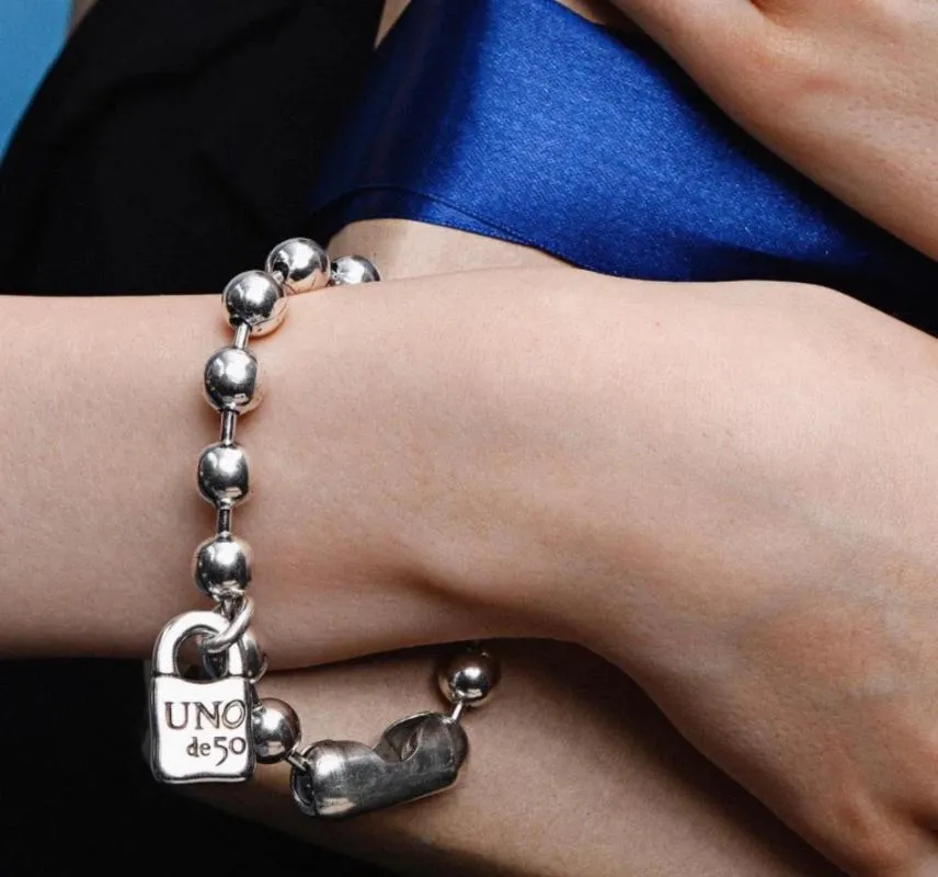 Brazalete de metal pulsera exagerada cerradura de oro colgante con cuentas tendencia de moda accesorios de joyería para mujeresBangle2416
