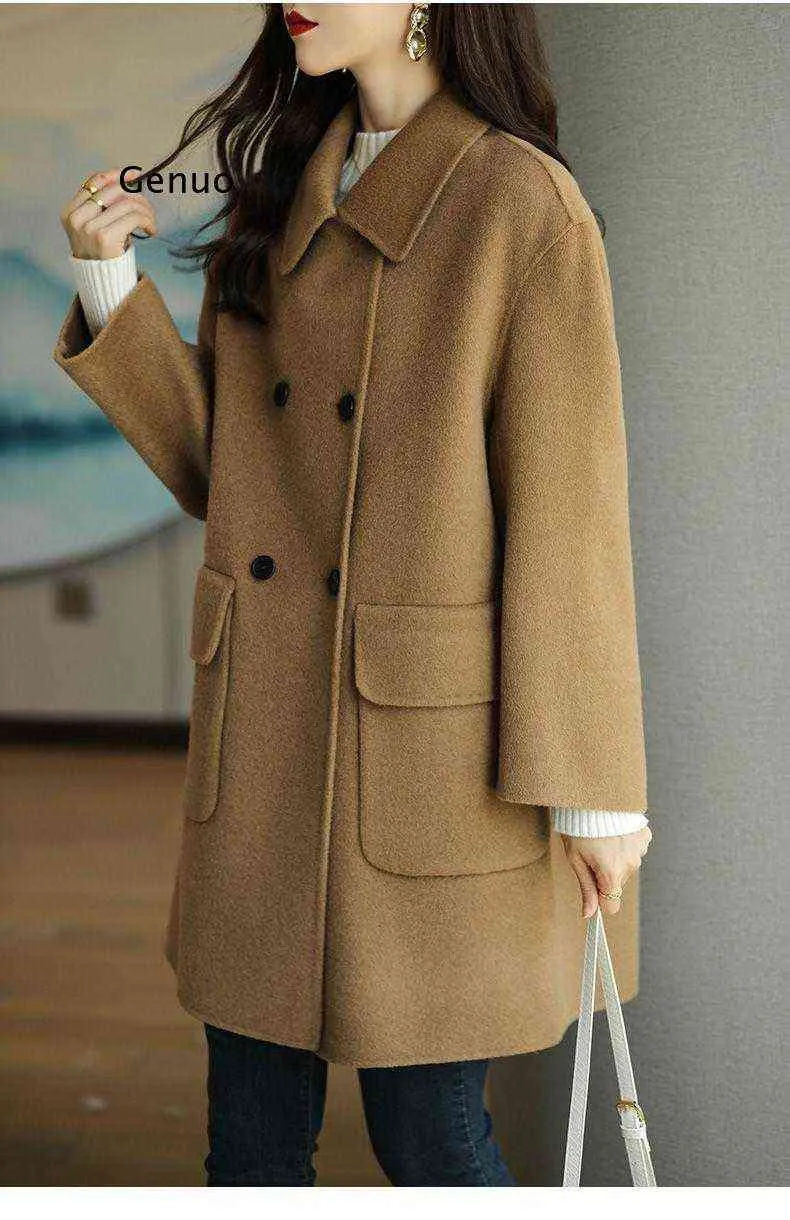 Femmes hiver veste mince dames cardigan d'extérieur mince cardigan manteau en laine 2021 nouvelle mode automne poche manteau à manches longues T220714