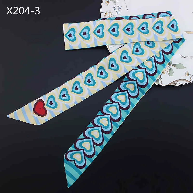 120cm*5cm Silk Small Long Woman Scarf Multi-layer Love Heart Printed Fashion Headband Bag Ribbon For Ladie Tie