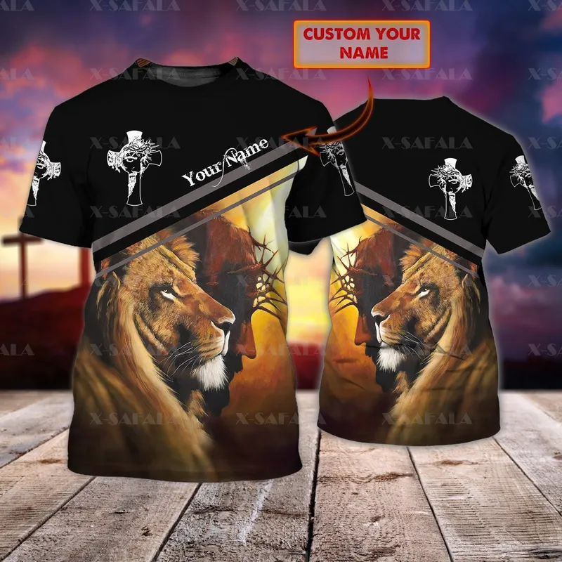 THE KING - Jesus and Lion Custom Name 3D Printed Tee High Quality T-shirt Summer Round Neck Men Female Casual Short Sleeve Top-1 220619