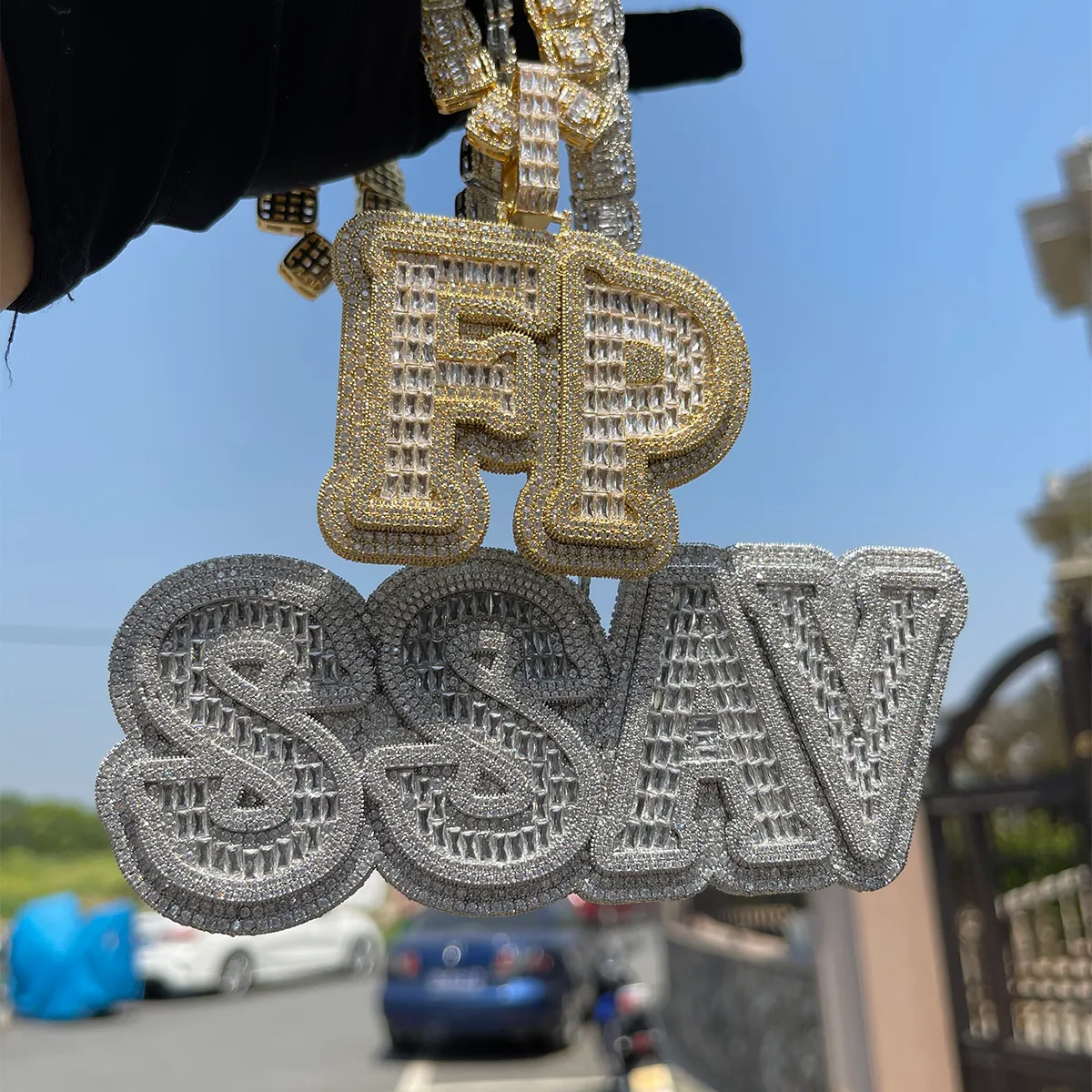 Iced Out Nom personnalisé Baguette Zircon Letters Pendant Big Size Gold Silver Color Nacklace for Men Hip Hop Jewelry312G