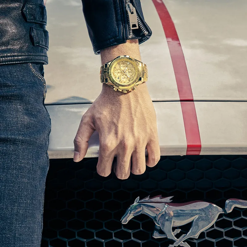 Relogio Masculino Wlist Watches Men Top Brand Luxury Wwoor Golden Chronograph Men Watches Gold Big MalWリストウォッチマン220705255J