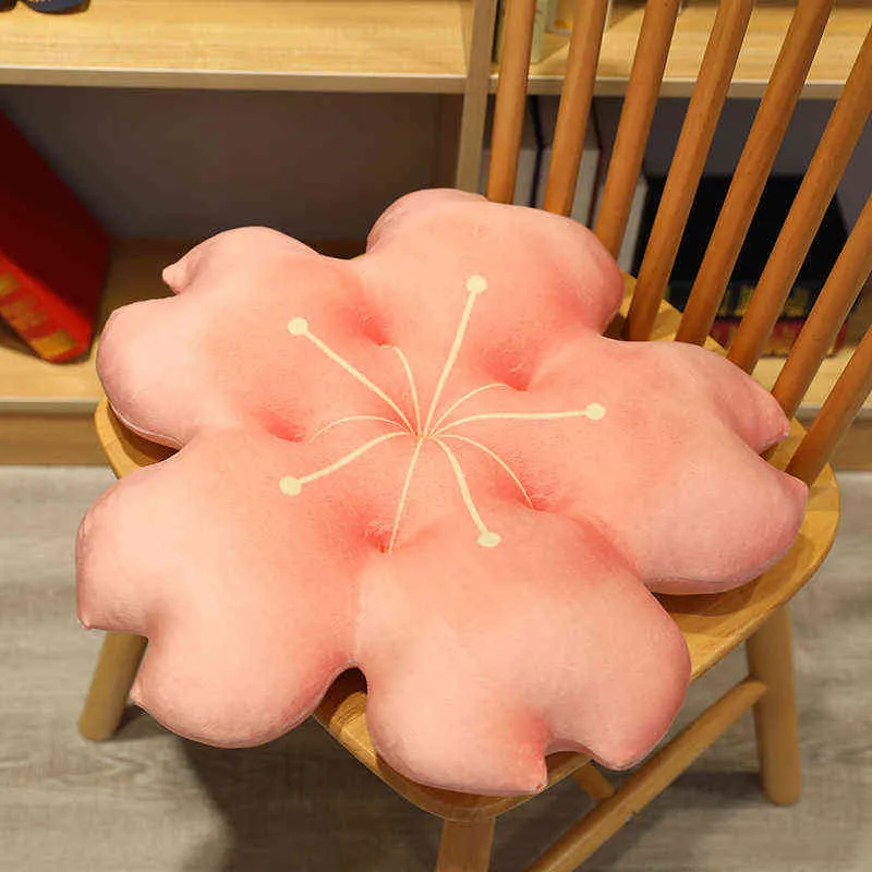 Coussin en forme de Sakura rose, doux, simulation de plante à fleurs rondes, coussins de siège, décoration de maison, deux boutons, J220704