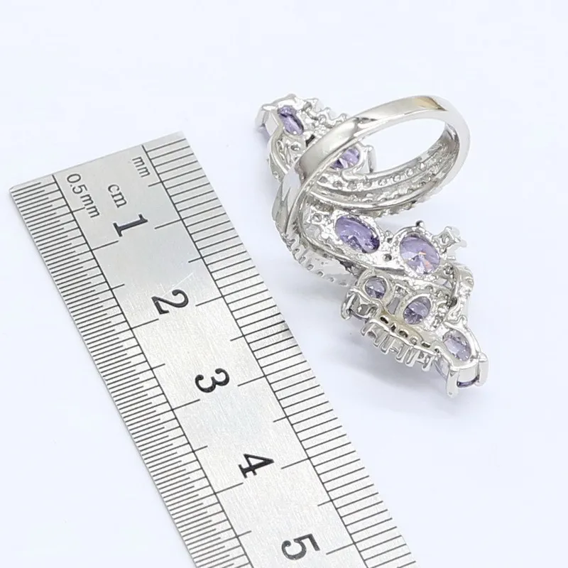 Dubai Sieraden Sets voor Vrouwen Bruiloft Paars Amethist Ketting Hanger Oorbellen Ring Armband Geschenkdoos 220725222D