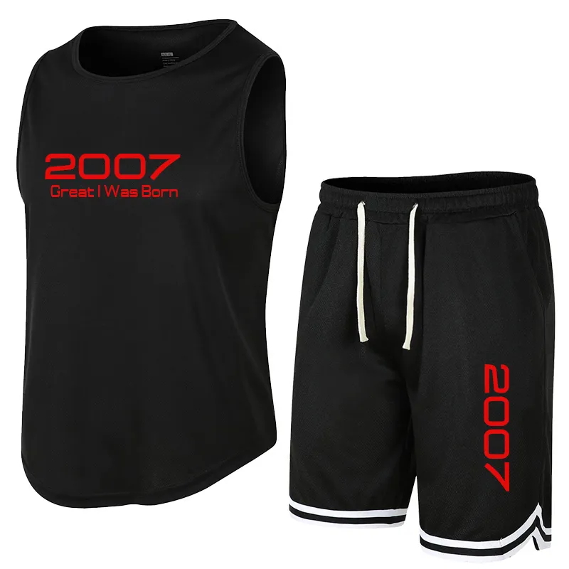 Date de naissance Imprimer Hommes Sports Costume Été Débardeur Shorts 2Pièces Ensemble Séchage Rapide Vêtements De Basket-Ball Sans Manches T-shirt 220621