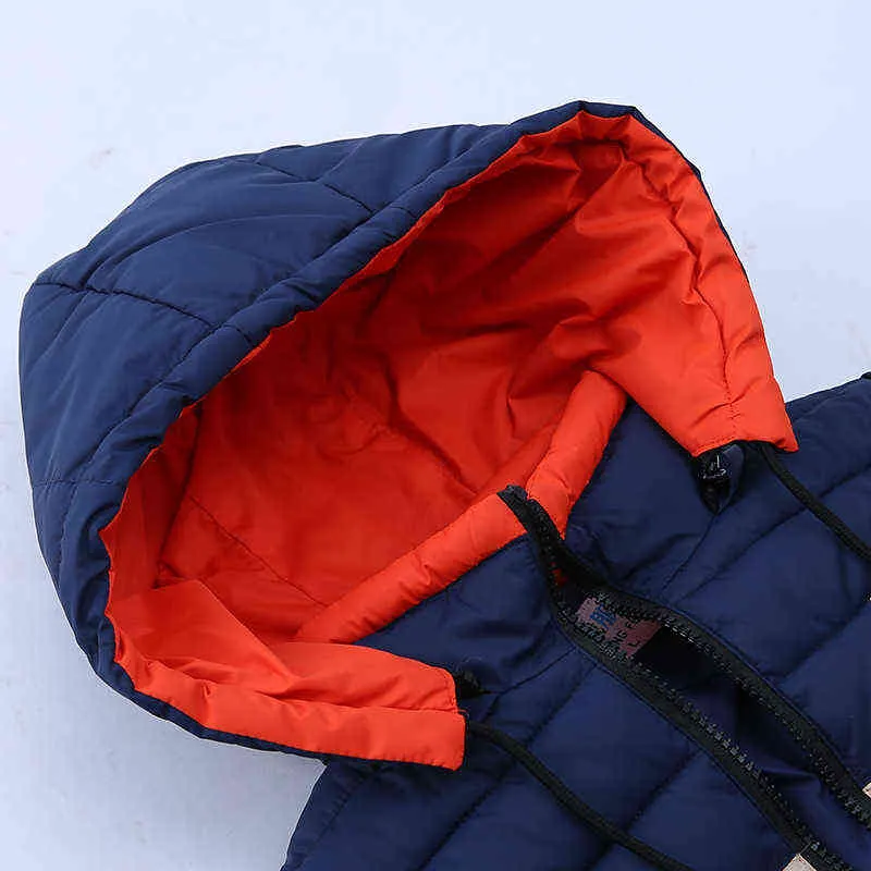 2022新しい冬の濃い温かいフード付きボーイズジャケットファッションストライプジッパーダウンアウターウェア2〜8歳の子供の誕生日プレゼントJ220718