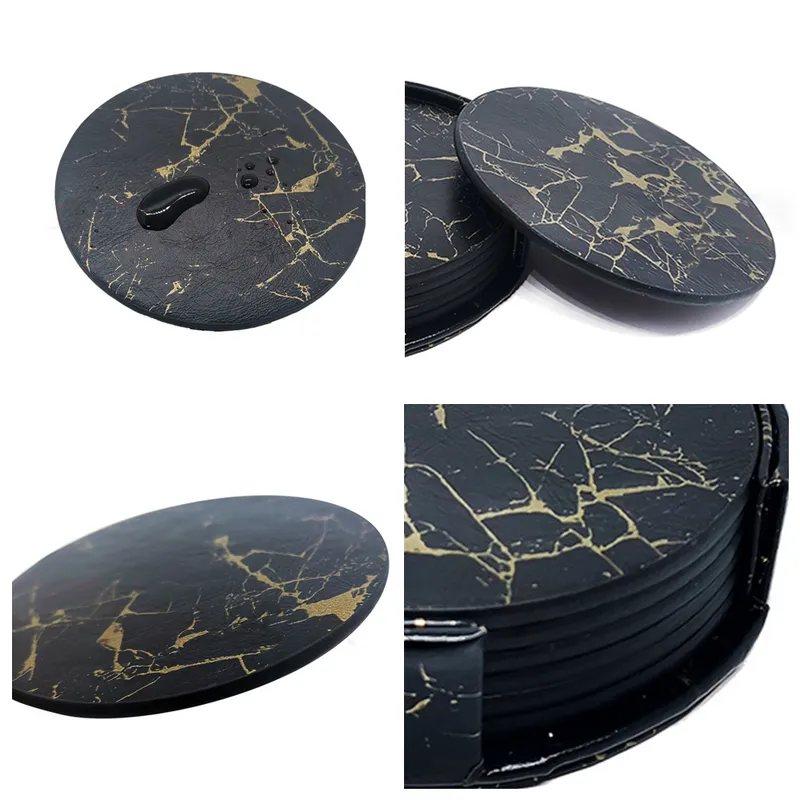 6 stks PU Lederen Marble Coaster Drink Coffee Cup Mat Gemakkelijk te reinigen Placemats Round Tea Pad Table Holder W220406