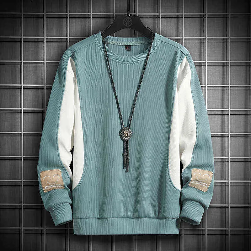 Korea Mode Klassische 2022 Schwarz Kaki Patchwork Sweatshirt Für Männer Pullover Frühling Herbst Lässige Hip Hop Streetwear Kleidung L220730