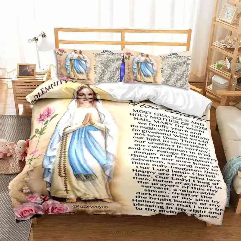 Jungfru Maria Jesus religion täcker sängkläder set king size fotboll lag täcke ark kudde 100% bambu fiber säng