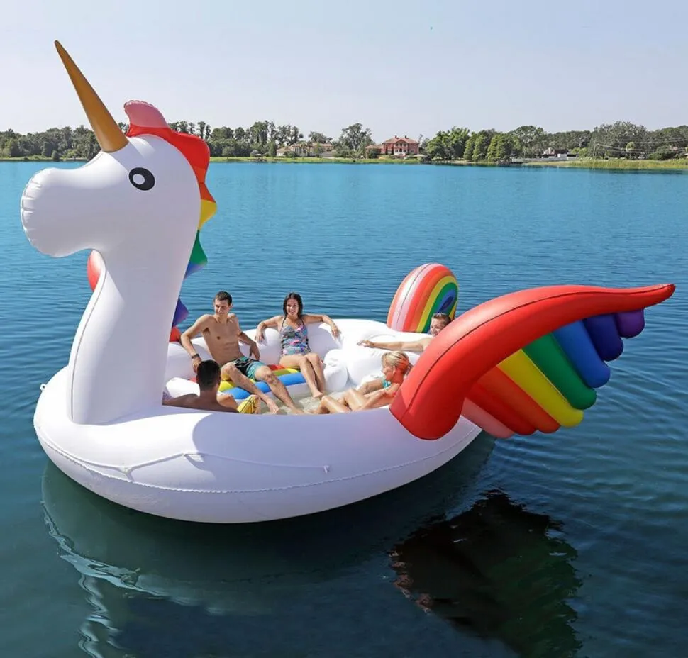 Insel schwimmende Reihenbetten Schiff SpasHG großes rosa schwimmendes Bett PVC aufblasbare Party groß Flamingo Einhorn213c