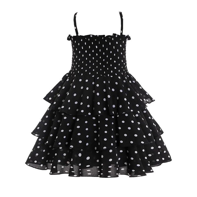 Vestido sem mangas de verão para meninas Princesa Sling Polka Dot preto bolo branco Garoto crianças 3-8 anos Elegant Party ClothCx220514