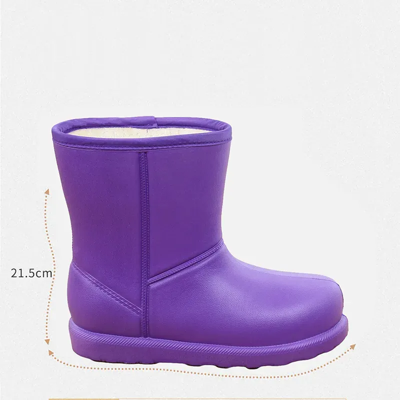 Bottes de pluie femmes chaussures de travail imperméables pour filles mi-mollet chaussures d'eau hiver en peluche bottes de pluie chaudes avec fourrure EVA antidérapant solide