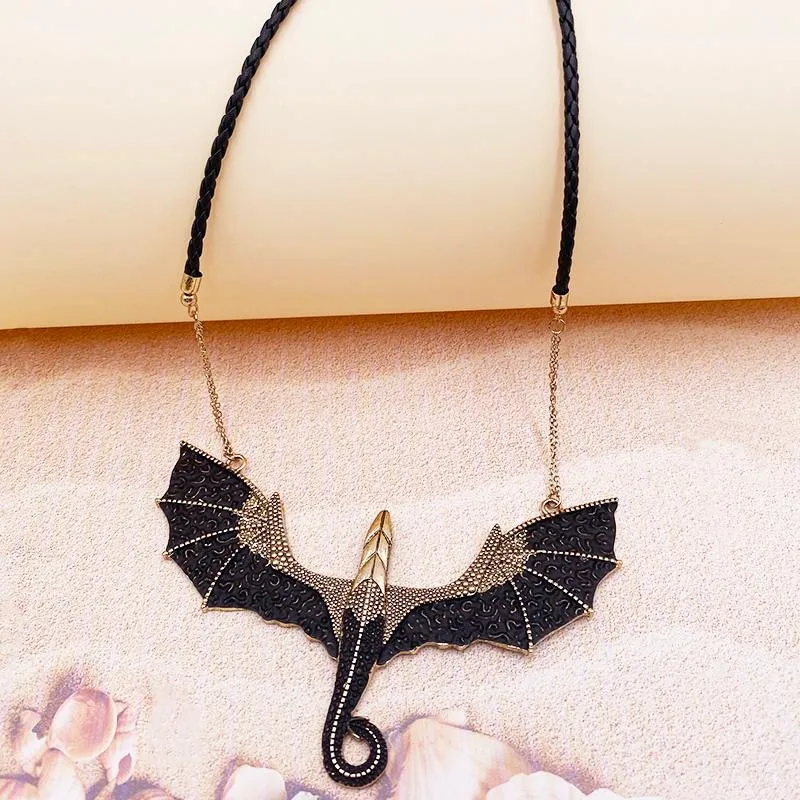 Pendant Necklaces Punk Retro Gothic Jewelry Antique Black Gold Dragon Necklace Vintage Pterosaur Charm Women Man Gift Drop ShipPen2656