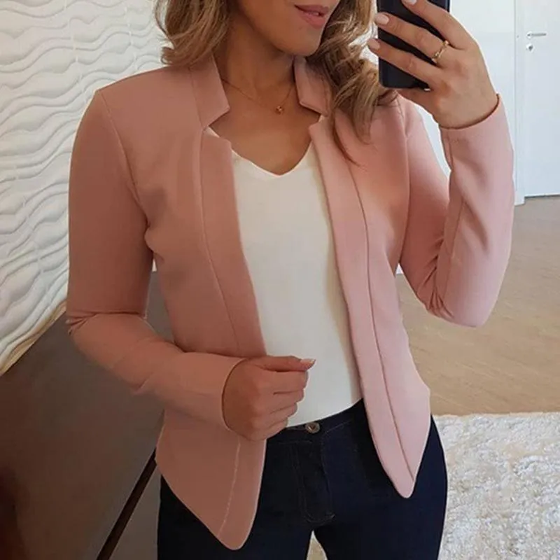 Solid color Women Blazer Plus Size All-match Jacket Suit Polyester Office Suits Jackets Outerwear For Business 220402