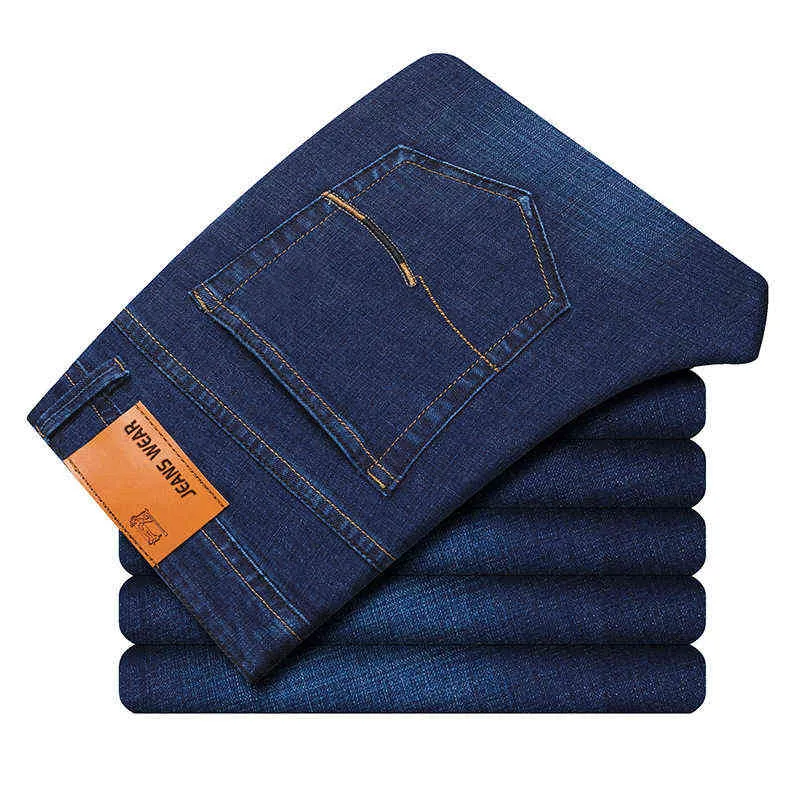 Svart Distressed Jeans Blue Men's Fashion Jeans Business Casual Stretch Slim Jeans Trousers Denim Byxor Man Urban Kläder 28-40 G0104