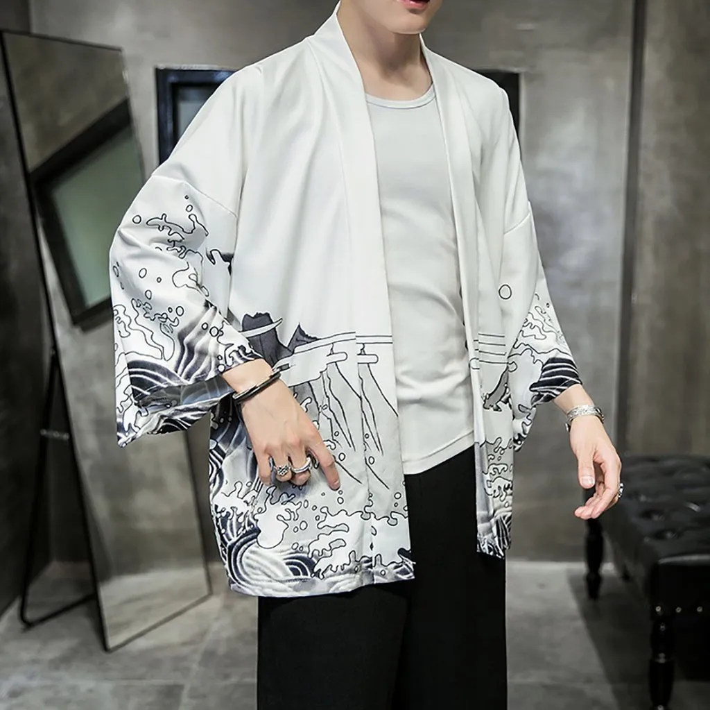 Fashion Men's Kimono Cardigan Oversize Shirts Popular Dragon Pattern Printed Shirt Yukata Top Anime Costume Men Clothing 2022