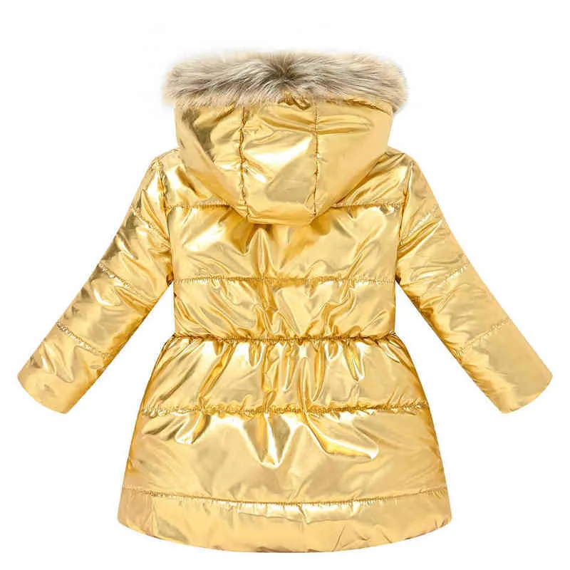 Winter Shiny Jacket For Girls Hooded Warm Children Girls Winter Jacket 3-10 Year Children Teenager Cotton Parka Outerwear J220718