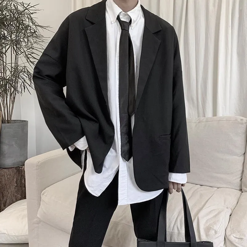 Blazers Mannen Lente Enkele Knop Losse Zakken All-Match Trendy Casual Koreaanse Stijl Retro Heren Pakken Ulzzang Chic Tops harajuku 220801