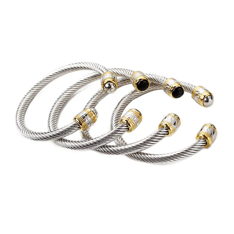 Designer Bangle Gold Titanium Steel Bracelet Polka Dot Pattern Ne se décolore pas ed Wire bracelets designer Black Onyx hip hop je295t