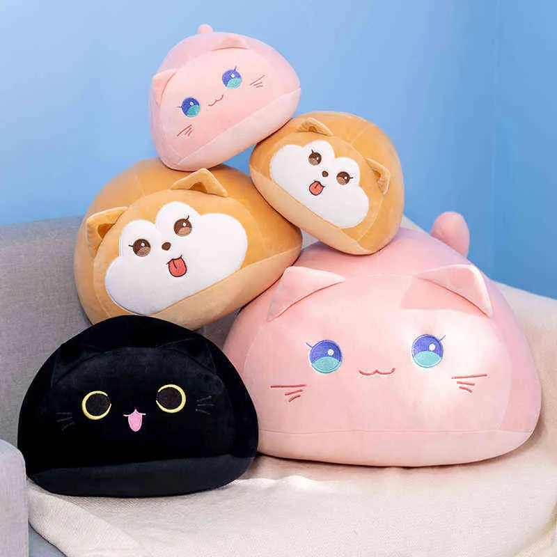 Morbida palla rotonda a forma di gatto nero Cuscini di peluche bambola adorabile cartone animato Shiba Inu cane animale farcito giocattoli ragazze regali di compleanno J220704