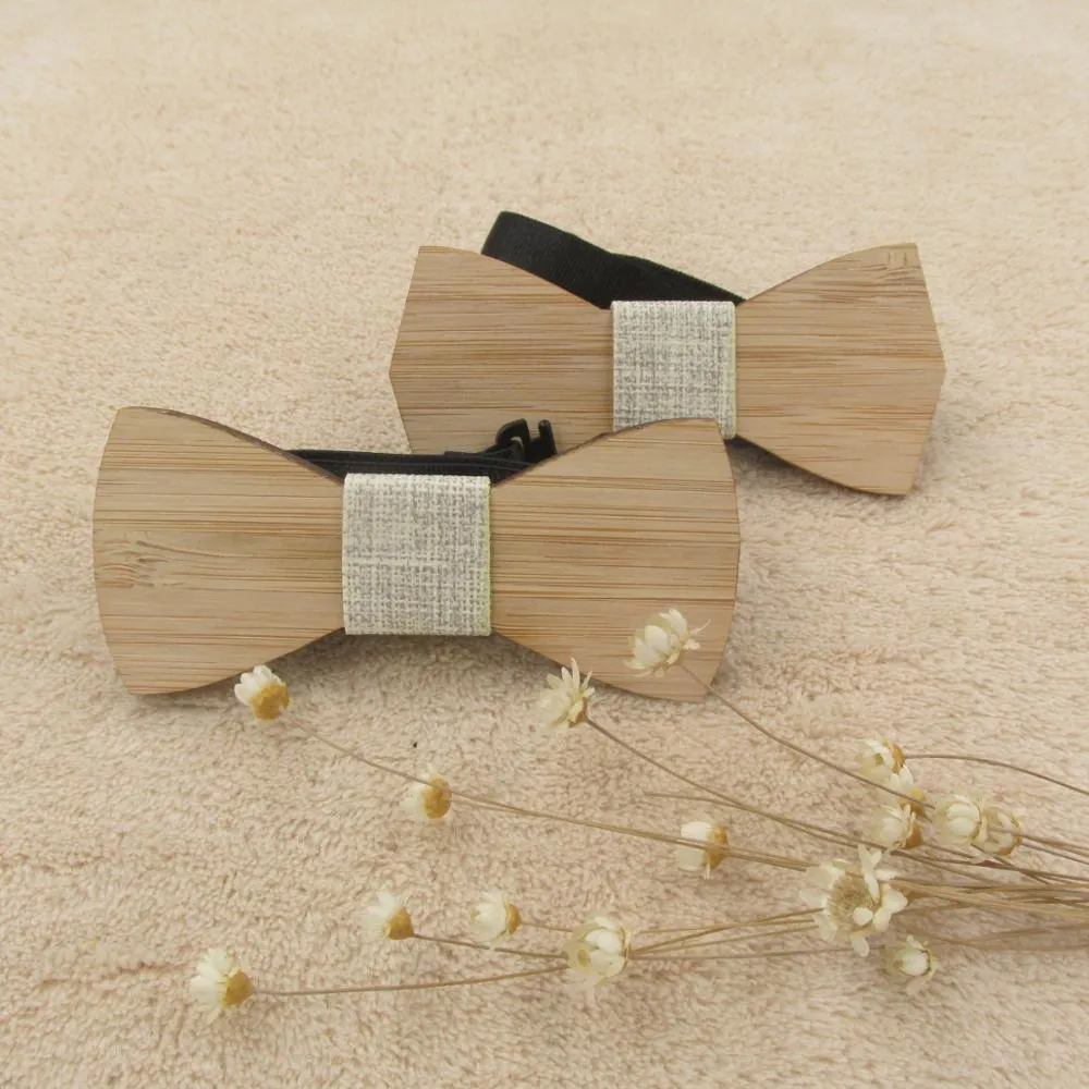 Children Kids Boys Clip On Tie For Wedding Pre Party Tied Clip Child Neck Bamboo Wooden Ties Wholesale