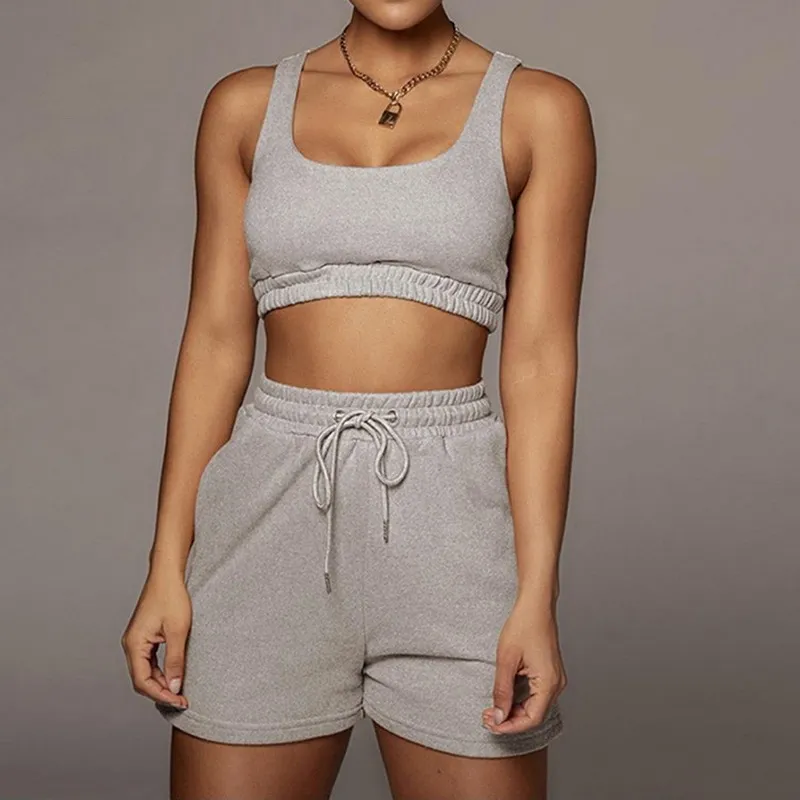 Jodimitty femmes vêtements de sport décontractés deux pièces ensembles cordon haut court et Shorts été correspondant ensemble athleisure 220527