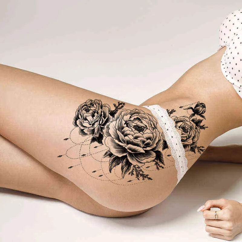 NXY Tillfällig tatuering Vattentät klistermärken Kvinnor DIY Body Konstdekaler Sketch 3D Flower Snake Wolf Fake 0330