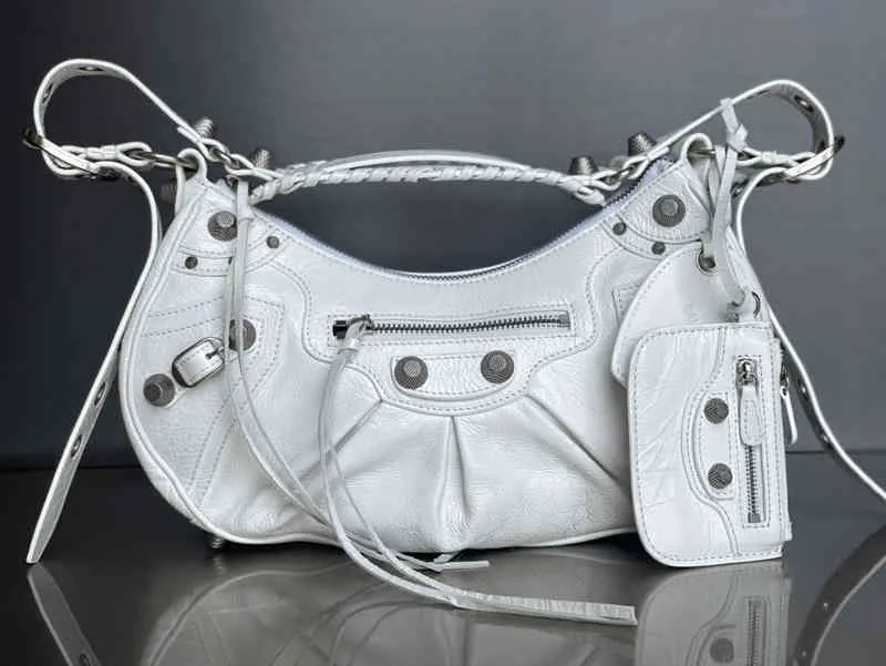 Handbags 70% Off new locomotive armpit bag three in one month tooth oil wax leather rivet half moon dumpling burst crack purses