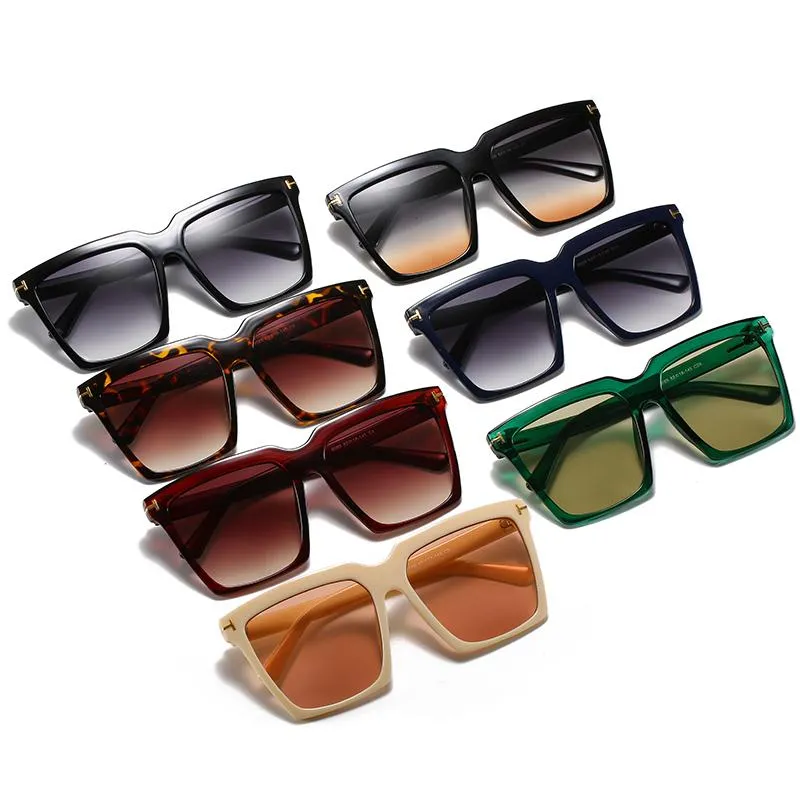 Solglasögon t-formad stor ram kvadrat kvinnors kvinnor solglasögon man trendig personlighet ljus svart glasessunglasses2543