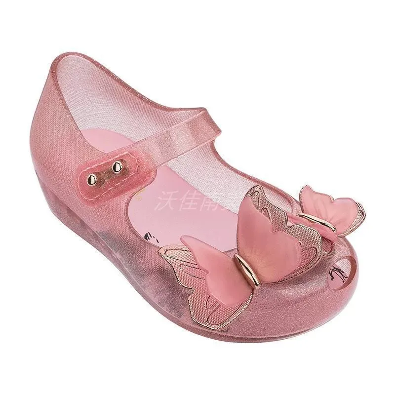 Barnens Sparkle Butterfly Jelly Skor Original Mini Melissa Princess Beach Sandaler Mode PVC Sequin Shoes HMI039 220409