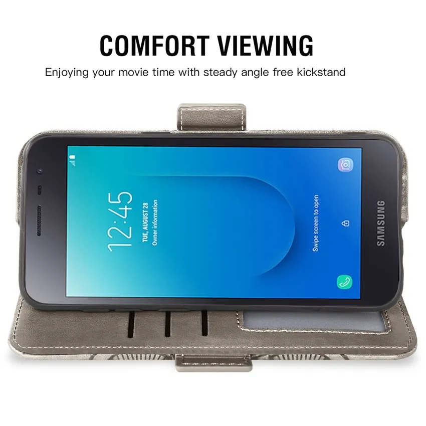 Läderplånbokfodral för Samsung Galaxy J2 Core J260 J2Dash J2Pure J2Shine Fundas Capa Pocket Phone Bag Stand Flip Cover Purse
