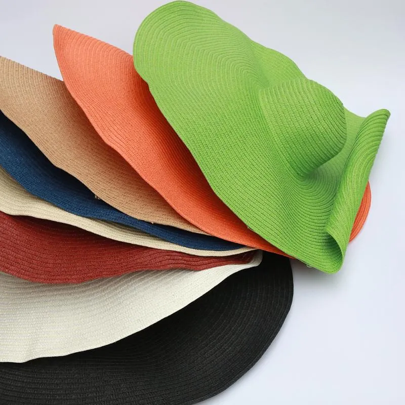 Шляпы с широкими полями, женские большие пляжные модные стильные шляпы больших размеров, женские складные шляпы с УФ-защитой, летние, цельные, Eger22231b