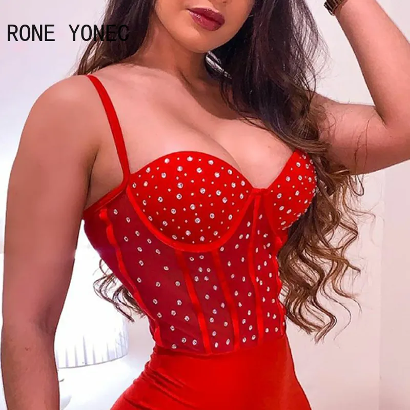 Women Solid Cami Studded Spaghetti Strap Mini Bodycon Sexy Party Red Dress 220406