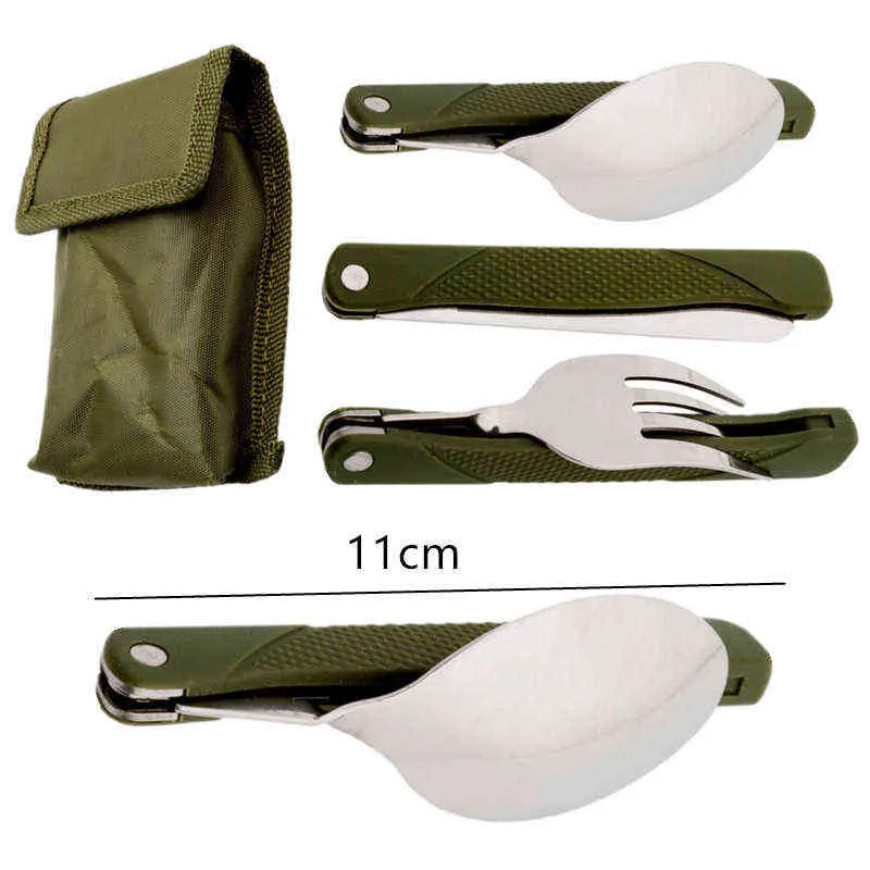 Lång köksredskap ryggsäck sporkgaffel rostfritt stål vikkniv redskapssked set combo picnic camp cutlery gabelformad flatvaror y220530