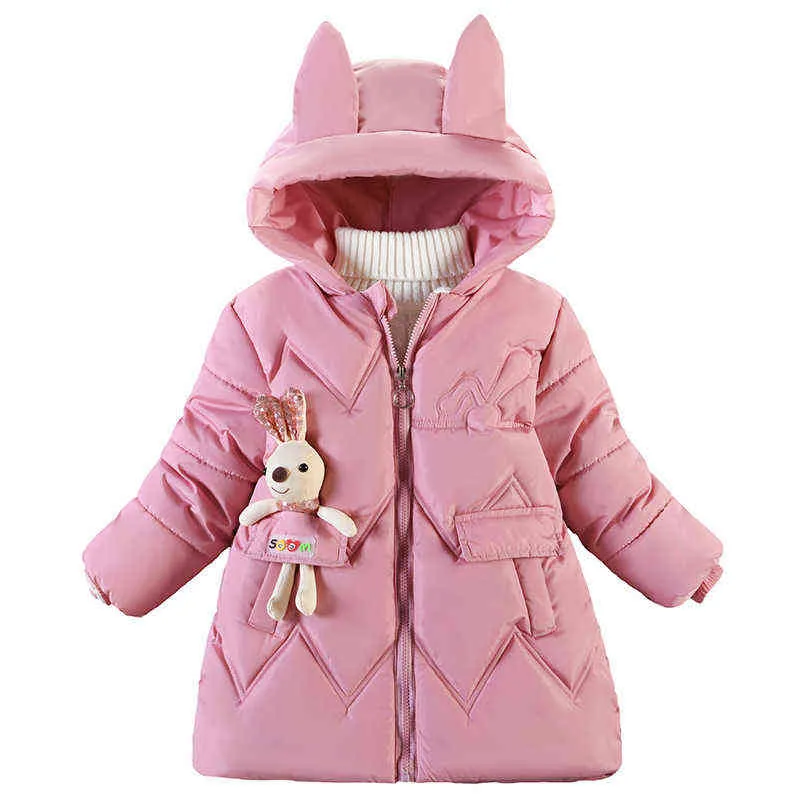 2022ガールズコート2-5年女の子漫画ウサギのウサギのウサギのアウターウェア高品質のジャケット冬の子供誕生日パーティーウォームジャケットJ220718