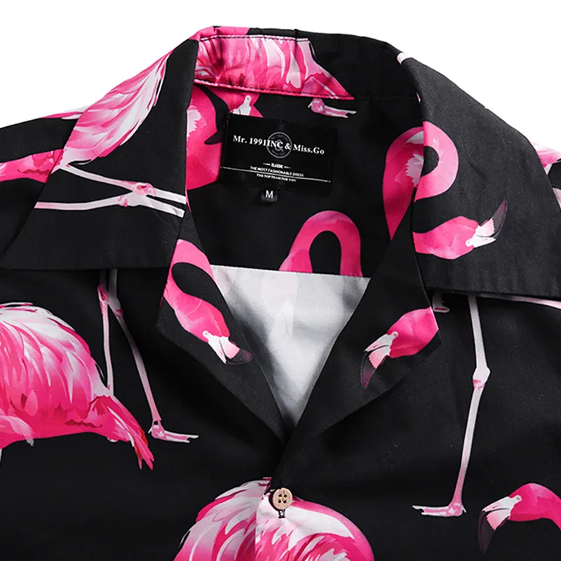 Lose Flamingo Shirt For Men Summer Leisure Vacation Pressure Short Sleeves Size Shirt Couple Casual Tops Hawaiian Shirt