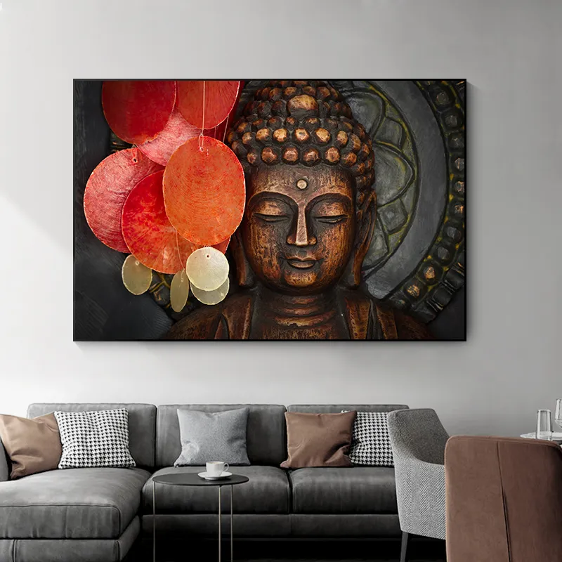 Astratto viso Buddha dipinto ad olio su tela Cuadros poster e stampe immagine di arte della parete scandinava soggiorno Home Decor