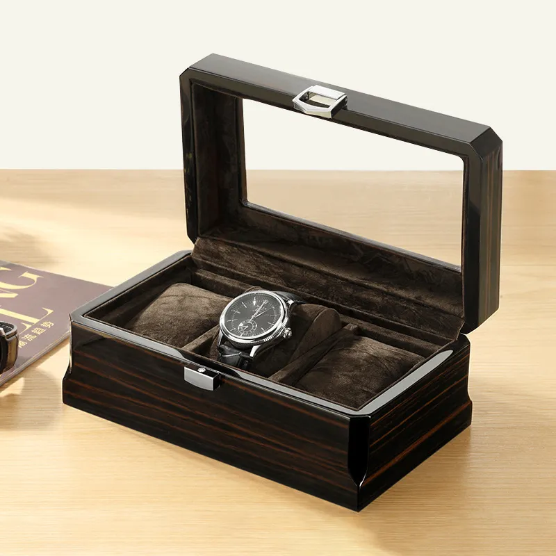 Rectangle Watch Watch Storage 3 bits Organisateur Boîte d'affichage Boîte en verre Cercée en bois de luxe pour montres 220726