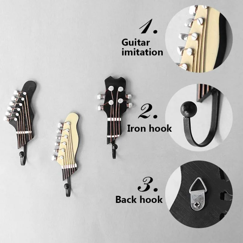 Set Creative Harts Hook Guitar Head -formad hängande nyckelkläder hattrock handduk vägghållare hem kök lagringsverktyg 220527