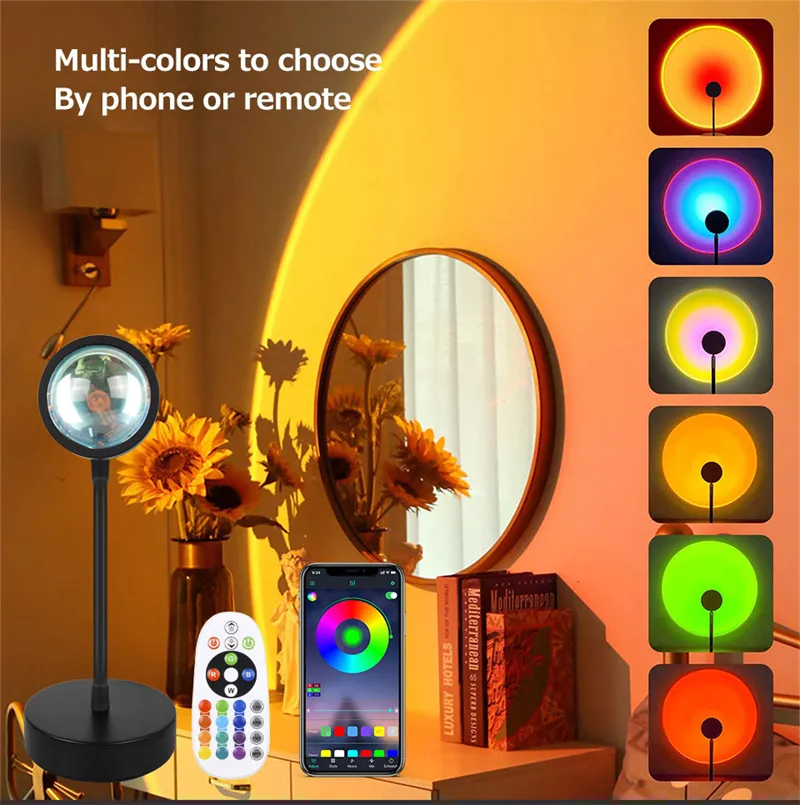 16色Bluetooth Sunset LampプロジェクターRGB LED NIGHT LIGHT TUYA SMARTアプリリモートコントロール装飾ベッドルームPography Gift270X
