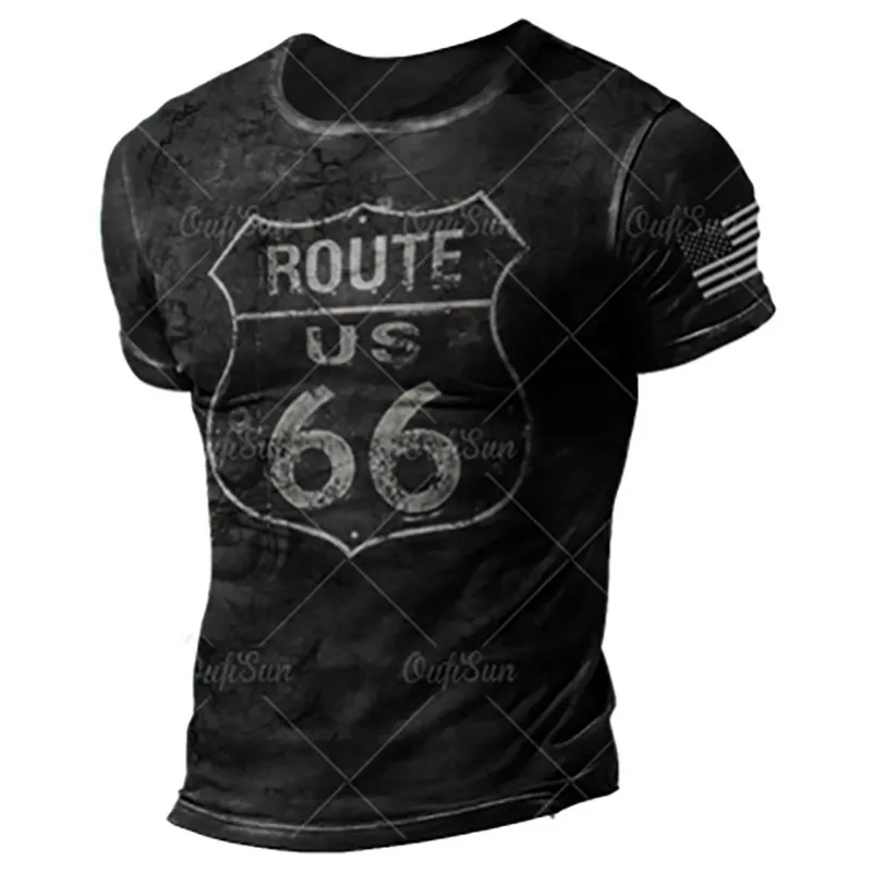 Summer Vintage US Route 66 T camicie T uomini Stampa 3D tops allentati magliette rotonde manica corta maglietta comoda uomo abbigliamento 220607