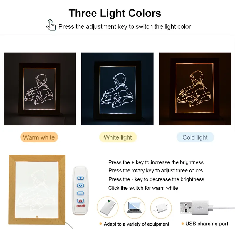 Drop custom po frame nachtlampje USB po custom DIY baby light Kerst huwelijkscadeau 220727