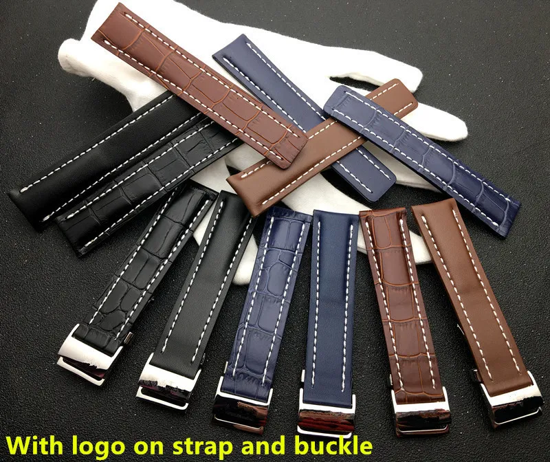 Branda de relógio de relógio de couro genuíno da marca Band Black Brown Blue Soft Watch Bands para Breitling Strap Man 22mm 24mm com ferramentas em 220622