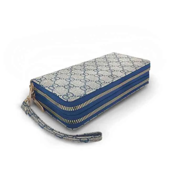 Nuevo estilo Cartera con doble cremallera bolso de flores bolso largo para teléfono móvil de gran capacidad para mujer Monederos billetera Purses_7DV4