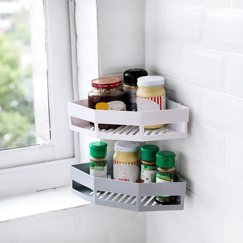 Bathroom Shelf Baske Triangular Adhesive Storage Rack Holder Kitchen Home Decor Corner Shower Accessorie 220527