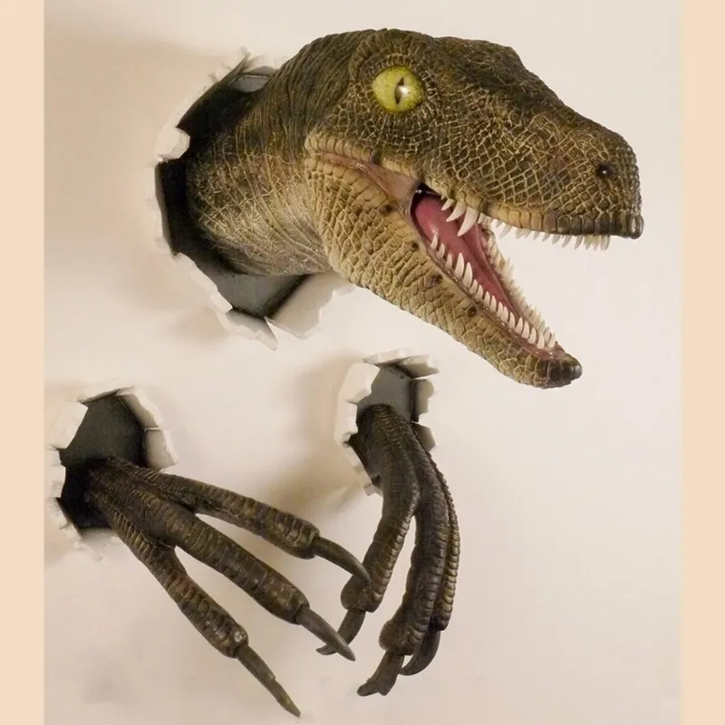 Adornos de simulación de dinosaurio 3D Velociraptor Set pegatinas de pared de resina accesorios de decoración de ambiente adecuados para muebles de fiesta 220329