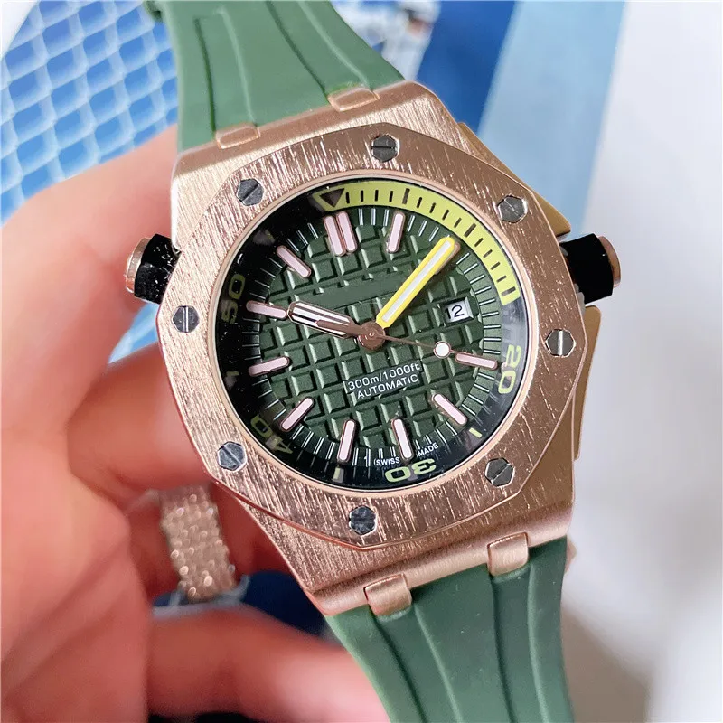 2022 New Mens Watch Automatic Quartz Hour Hand Wristwatch Stainless Steel High Quality rubber Strap Fashion Multifunction Waterpro308u